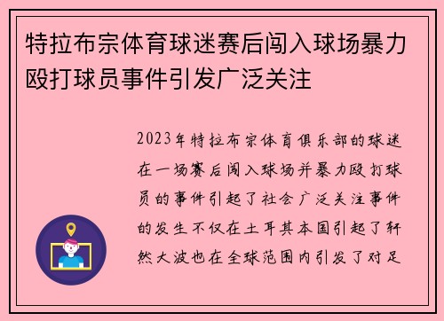 特拉布宗体育球迷赛后闯入球场暴力殴打球员事件引发广泛关注 特拉布宗体育球迷赛后闯入球场暴力殴打球员事件引发广泛关注